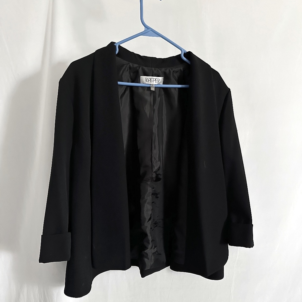 Women's Kasper Callie Jacket Stretch Crepe Black Blazer 3/4 sleeves Size 18